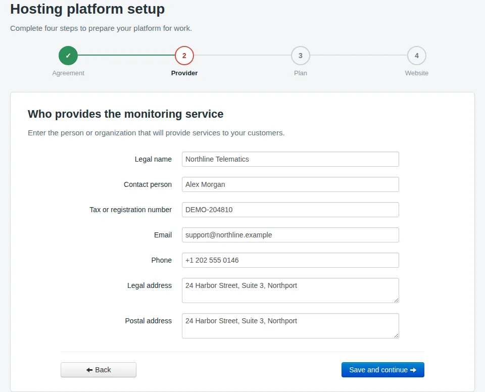 Company form filled with Northline Telematics demonstration details