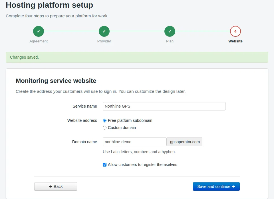 Creating the Northline GPS website at northline-demo.gpsoperator.com